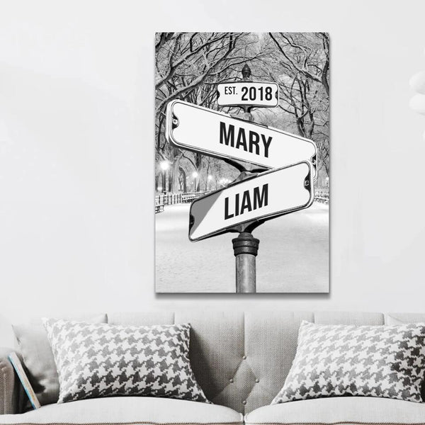 Personalized Canvas "Vintage Street Sign for couples" Central park in