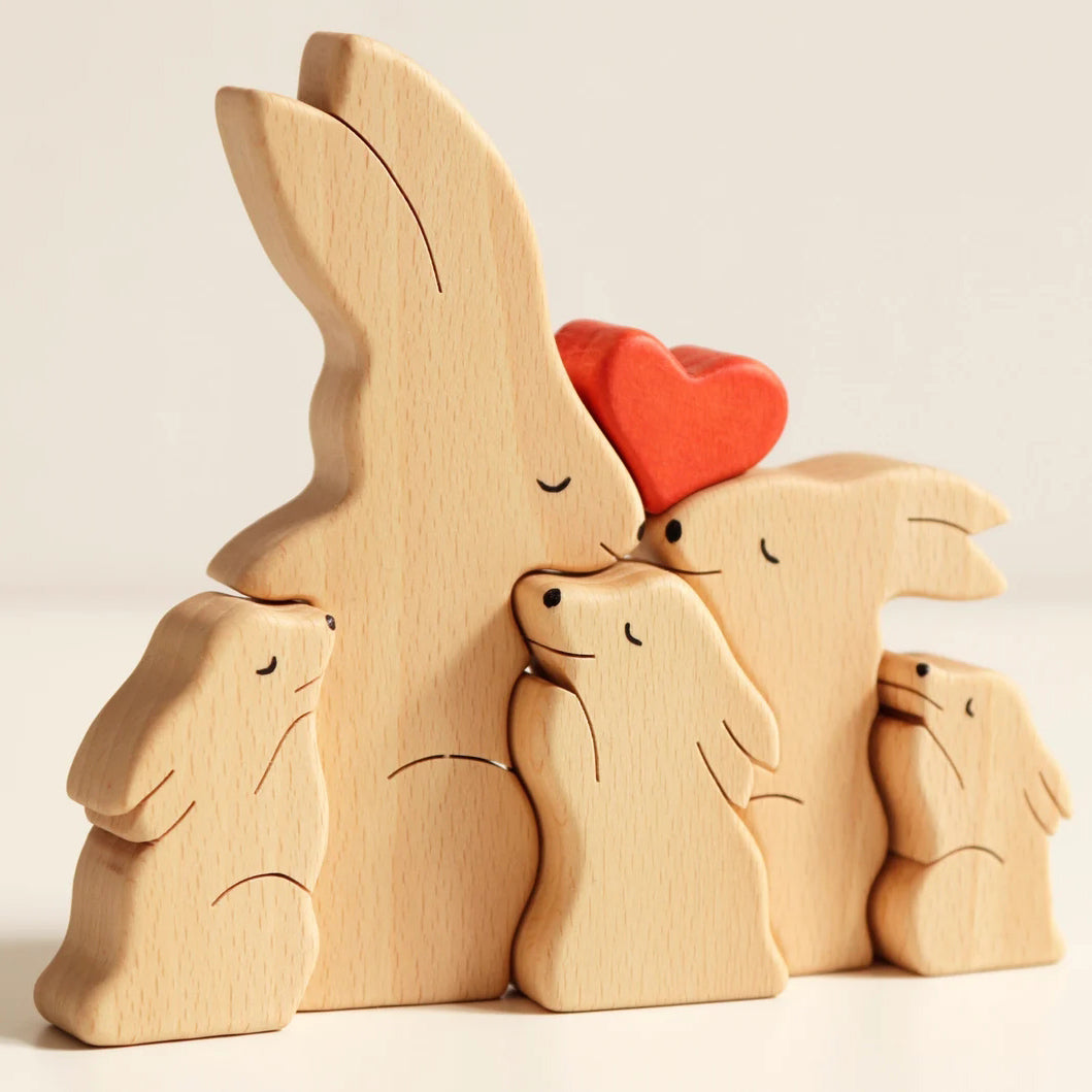 Wooden hare family puzzle