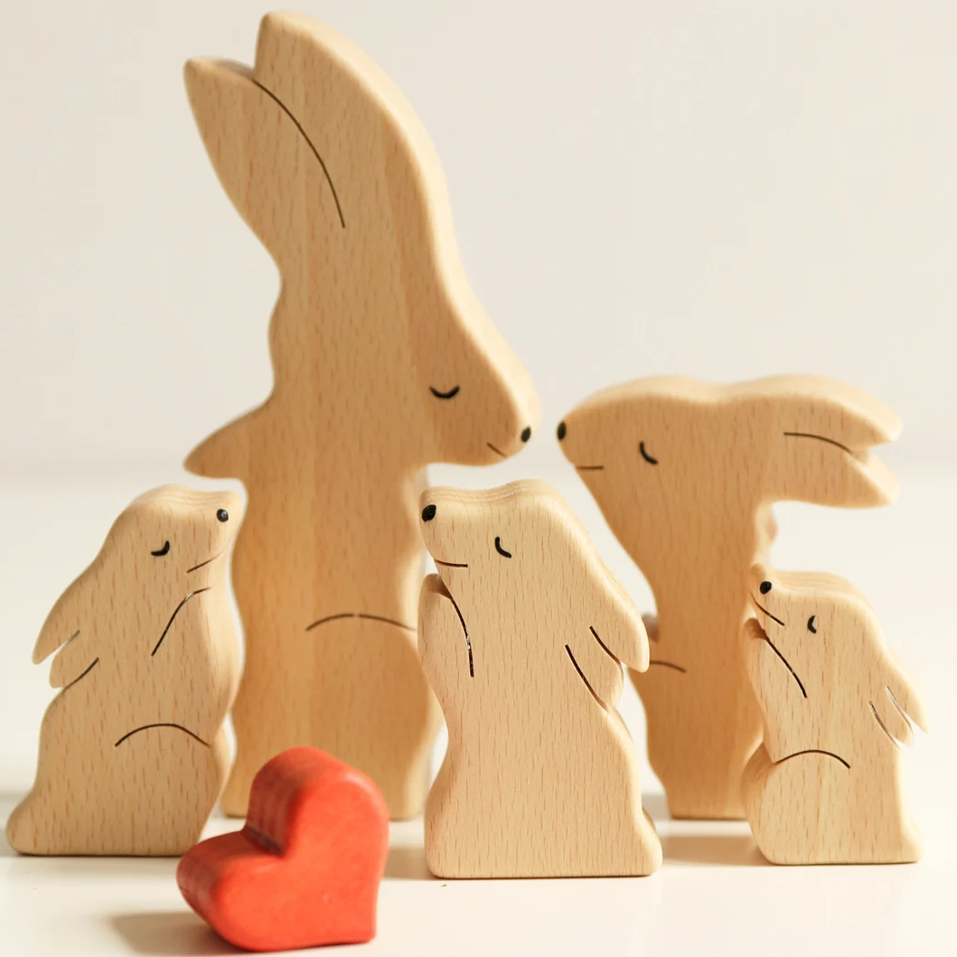 Wooden hare family puzzle