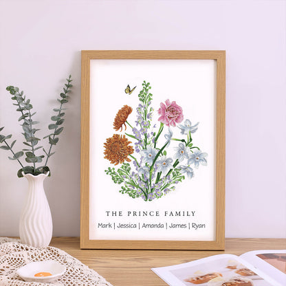 Personalized Birth Flower Family Bouquet/Names Frame