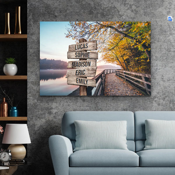 Personalized Lake Path Multi-Name Premium Canvas