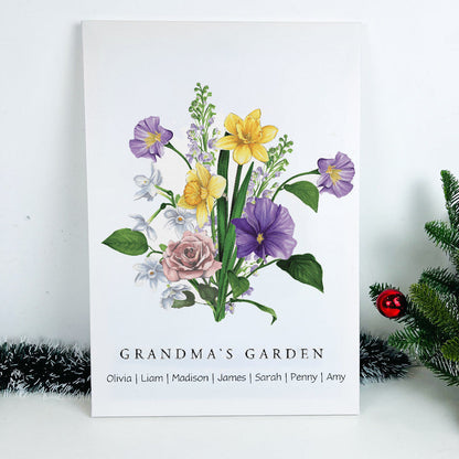 Personalized Birth Flower Family Bouquet/Names Frame