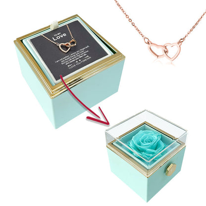 Eternal Rose Box with Engraved Heart Necklace💕Real Rose