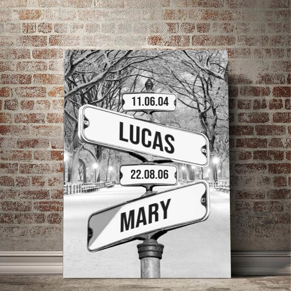 Personalized Canvas "Date of birth of children" Central Park in winter