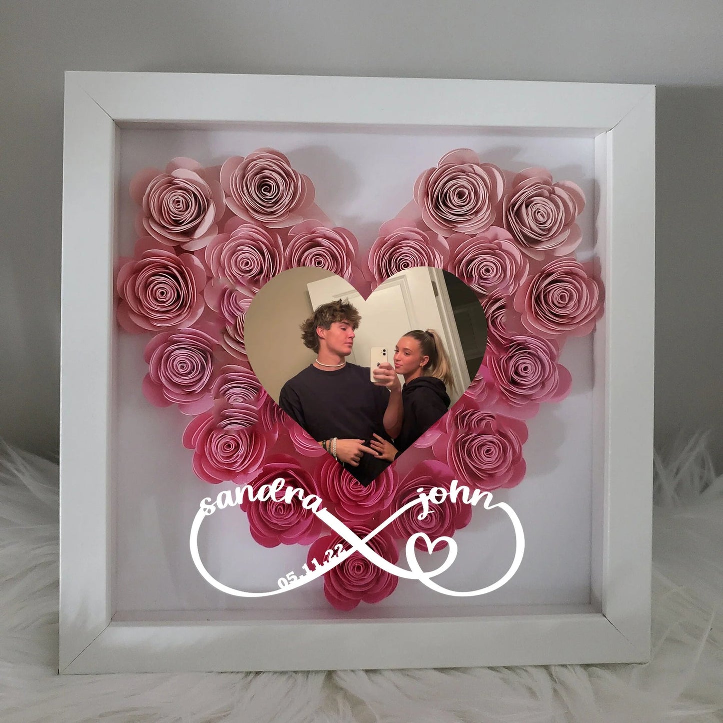 Personalized Heart Flower Shadow Box