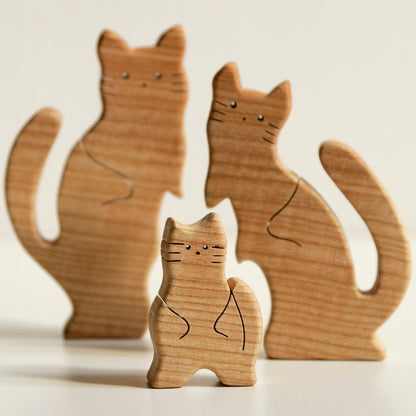 Wooden cat family puzzle