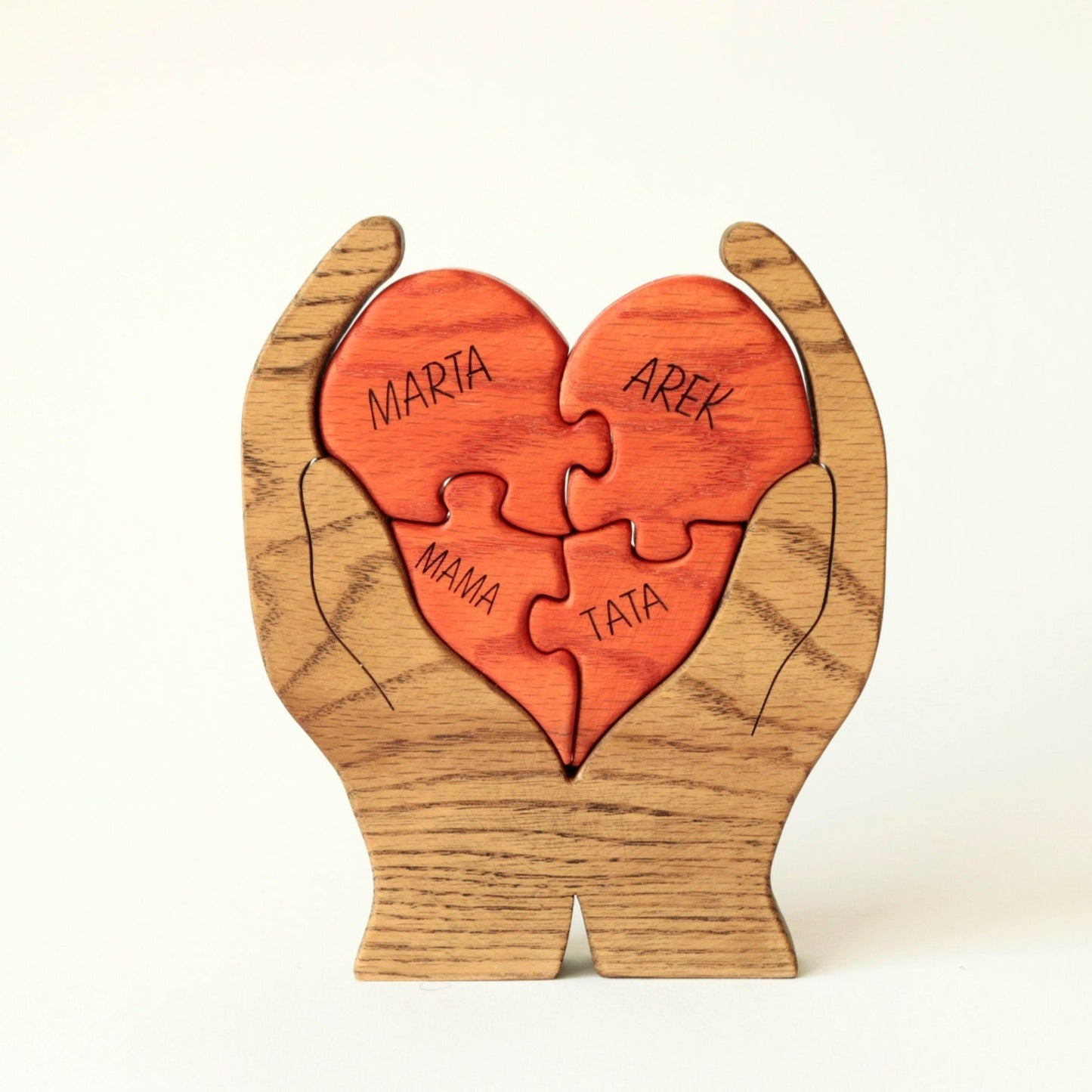 Wooden heart family puzzle