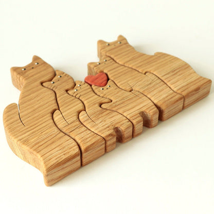 Wooden cat family puzzle